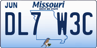 MO license plate DL7W3C