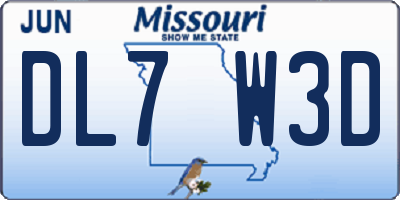 MO license plate DL7W3D