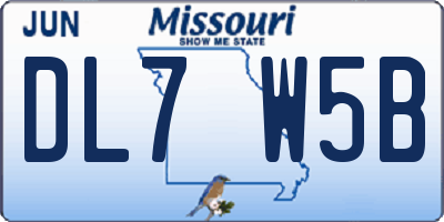 MO license plate DL7W5B