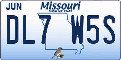 MO license plate DL7W5S