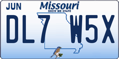 MO license plate DL7W5X