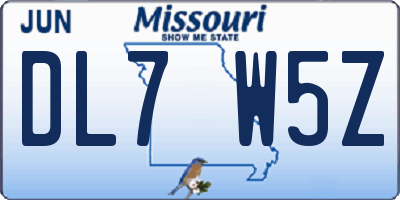MO license plate DL7W5Z