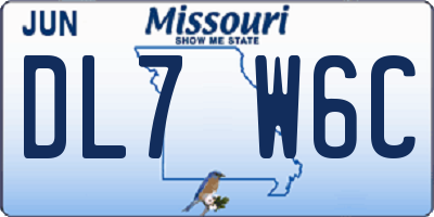 MO license plate DL7W6C