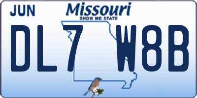 MO license plate DL7W8B