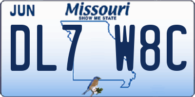 MO license plate DL7W8C