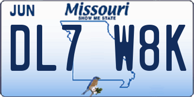 MO license plate DL7W8K
