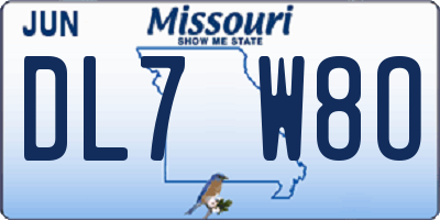 MO license plate DL7W8O
