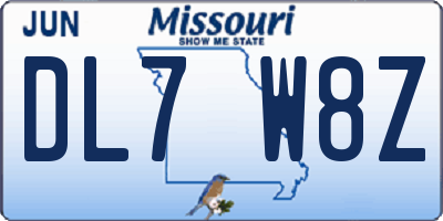 MO license plate DL7W8Z