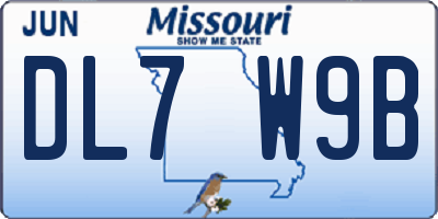 MO license plate DL7W9B