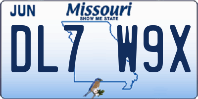 MO license plate DL7W9X