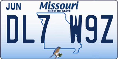 MO license plate DL7W9Z