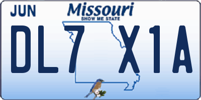 MO license plate DL7X1A