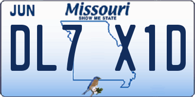 MO license plate DL7X1D