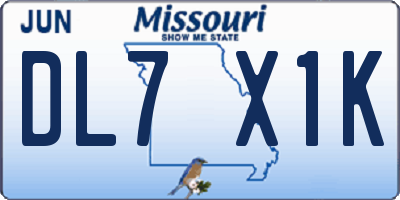 MO license plate DL7X1K