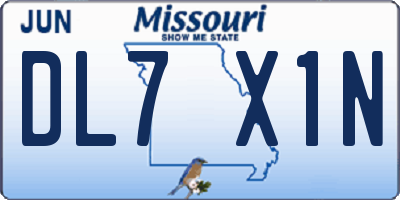 MO license plate DL7X1N