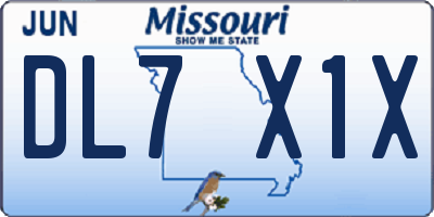 MO license plate DL7X1X