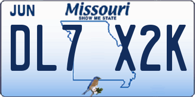MO license plate DL7X2K