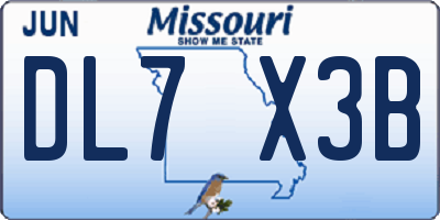 MO license plate DL7X3B