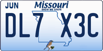 MO license plate DL7X3C