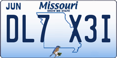 MO license plate DL7X3I