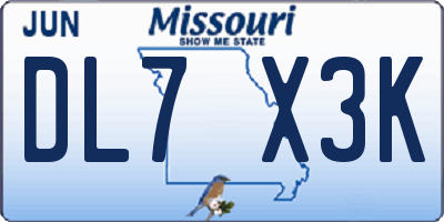 MO license plate DL7X3K