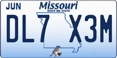 MO license plate DL7X3M