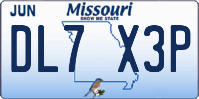 MO license plate DL7X3P