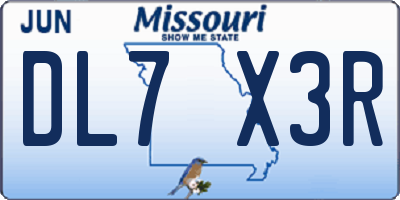 MO license plate DL7X3R