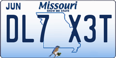 MO license plate DL7X3T