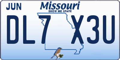 MO license plate DL7X3U