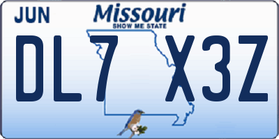 MO license plate DL7X3Z