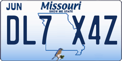 MO license plate DL7X4Z