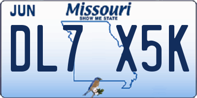 MO license plate DL7X5K