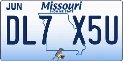 MO license plate DL7X5U
