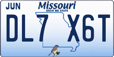 MO license plate DL7X6T