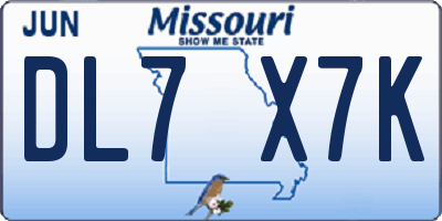 MO license plate DL7X7K