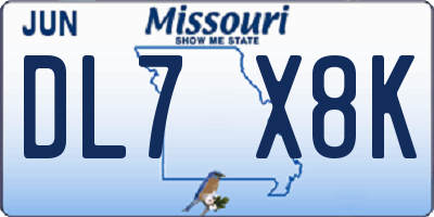 MO license plate DL7X8K