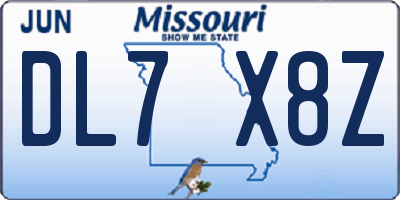 MO license plate DL7X8Z
