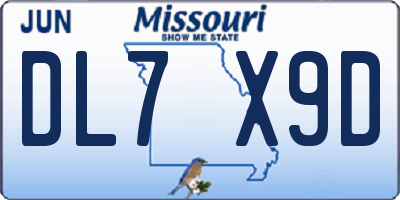 MO license plate DL7X9D