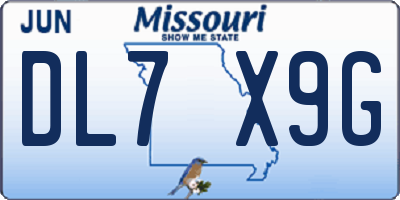 MO license plate DL7X9G