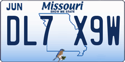 MO license plate DL7X9W
