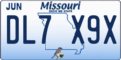 MO license plate DL7X9X