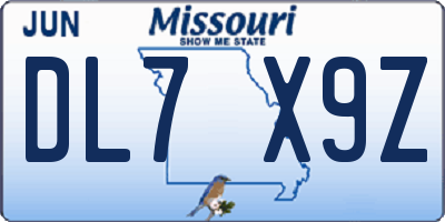 MO license plate DL7X9Z