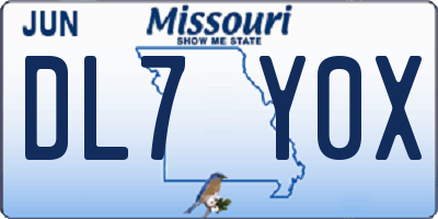 MO license plate DL7Y0X
