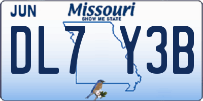 MO license plate DL7Y3B
