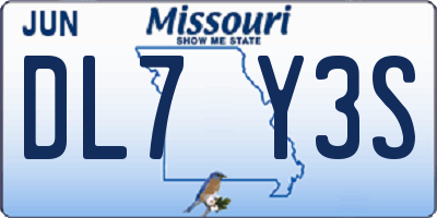 MO license plate DL7Y3S