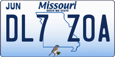 MO license plate DL7Z0A