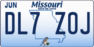 MO license plate DL7Z0J