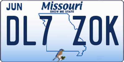 MO license plate DL7Z0K