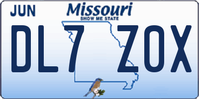 MO license plate DL7Z0X